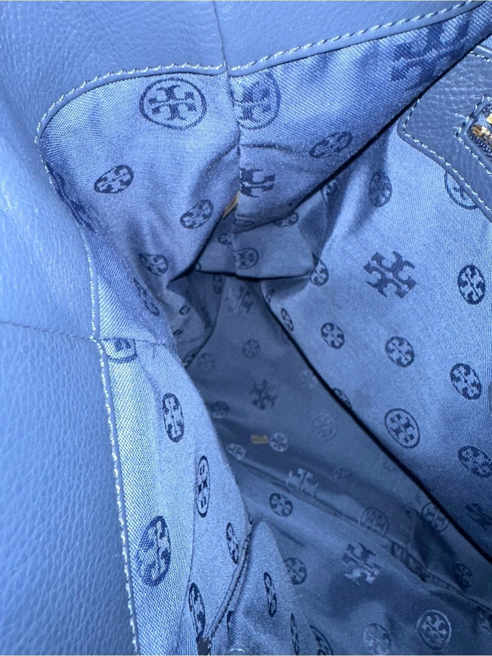 Tory Burch Chevron Color-Block Tote Blue Suede Pebbled Leather